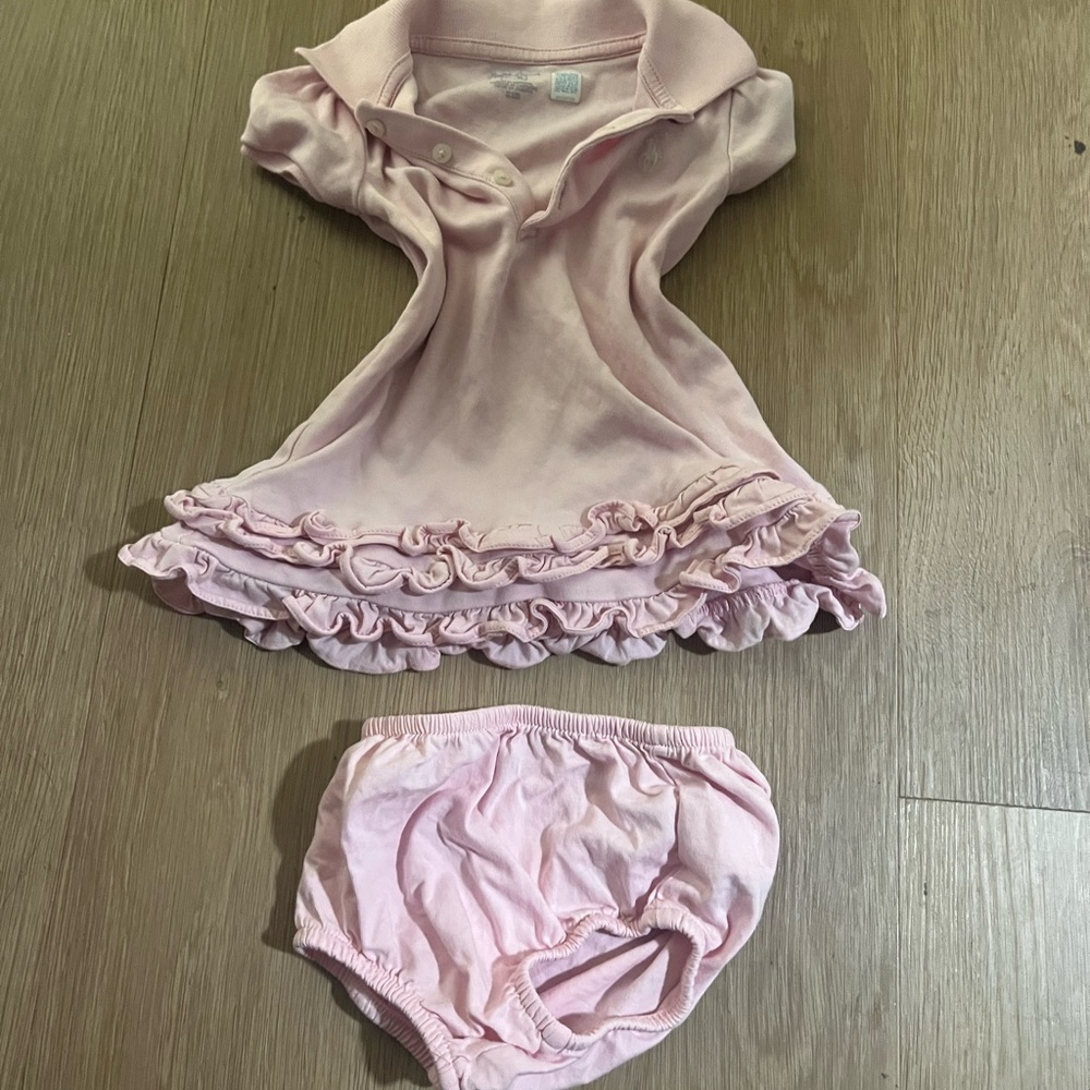 Polo by Ralph Lauren Light Pink Ruffle Polo Dress & Bloomers Set